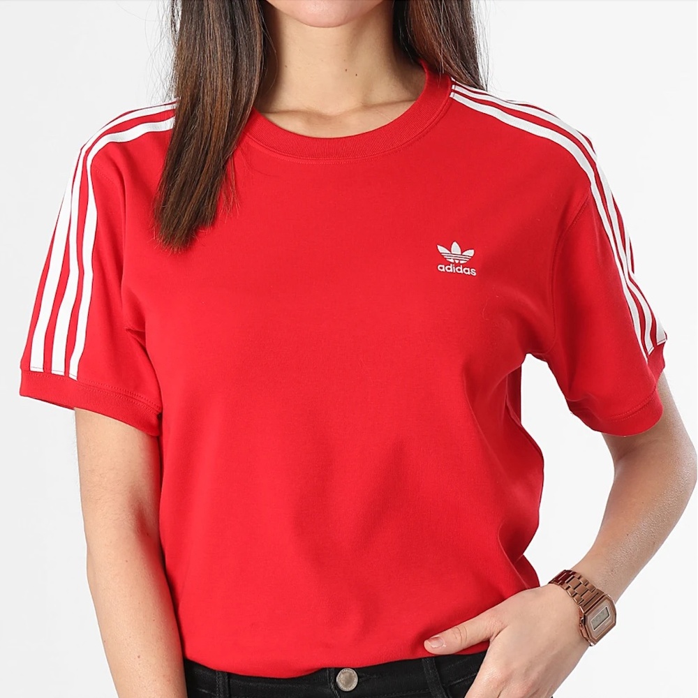 NWT Adidas Originals Women 3-Stripes Ringer Tee Better Scarlet Red XL IR8050
